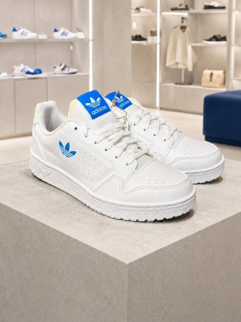 Adidas NY 90 J Women’s 6.5 Youth 5 White Blue Trefoil Sneakers New in Box